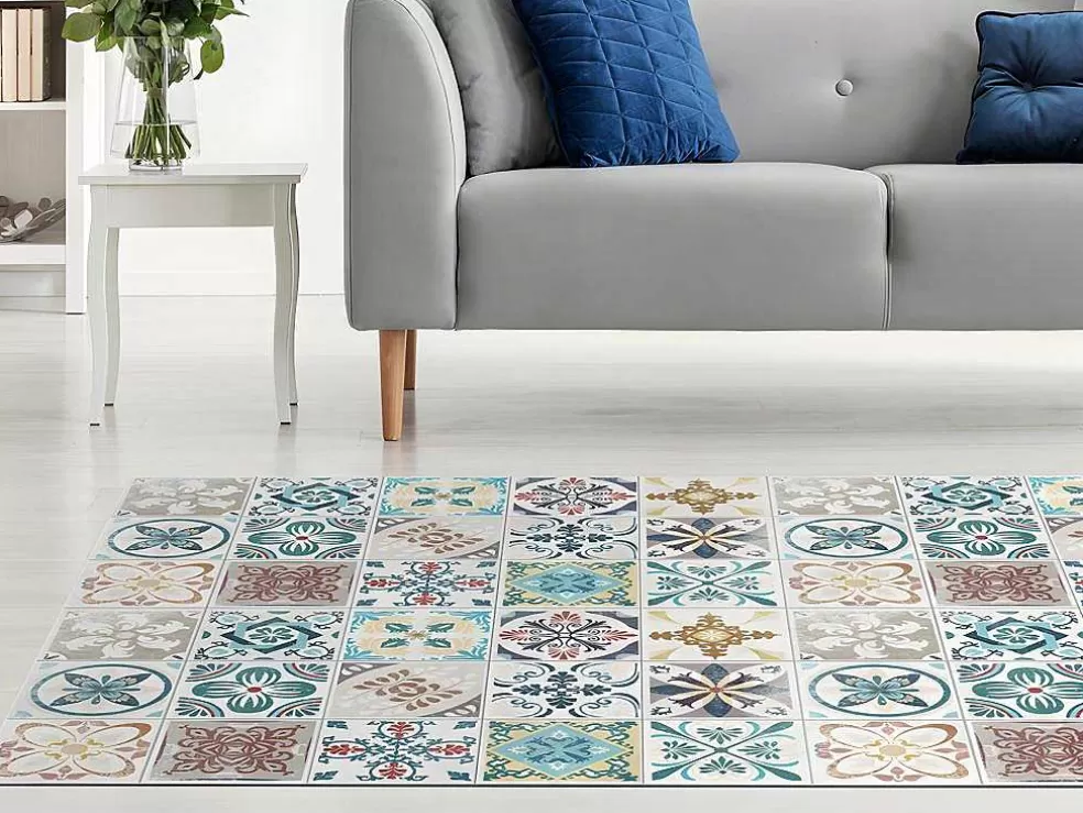 OZAIA Tapete Em Vinil Efeito Azulejo De 120 X 180 Cm Multicolor - Santander* Tapete De Sala