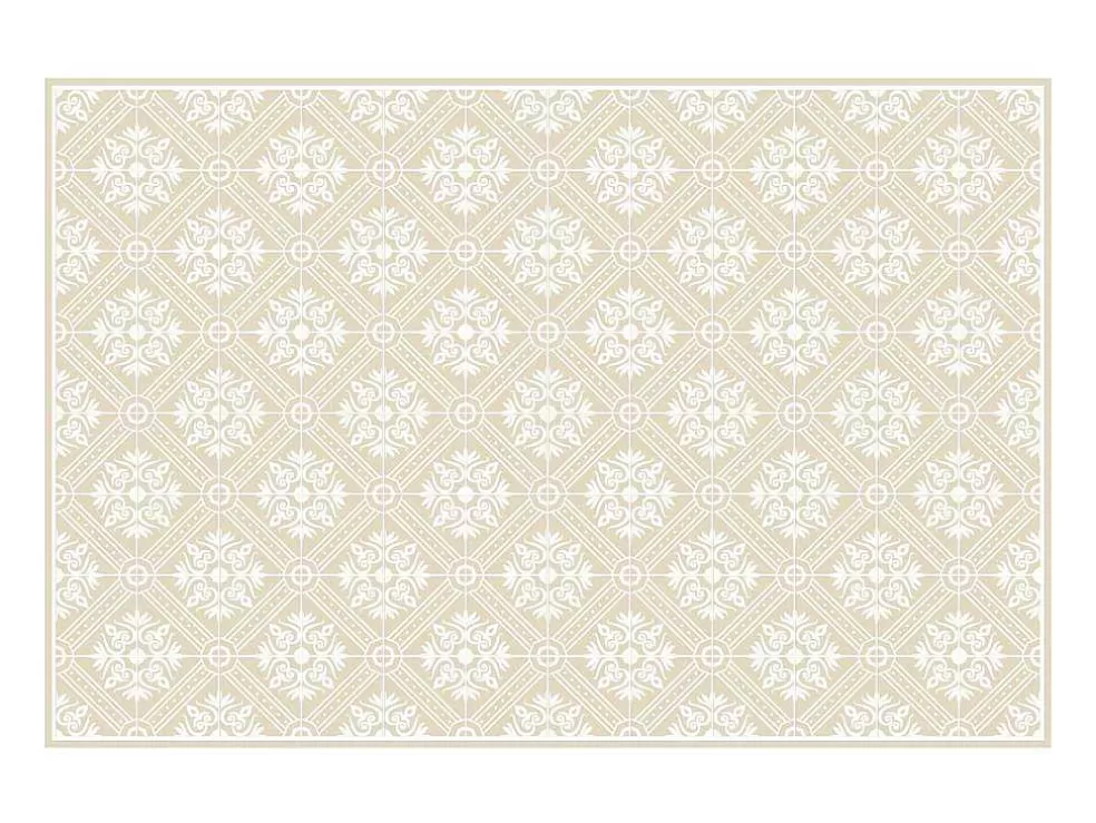 OZAIA Tapete Em Vinil Efeito Azulejo 120X180 Cm Bege E Branco - Majesti* Tapete De Vinil
