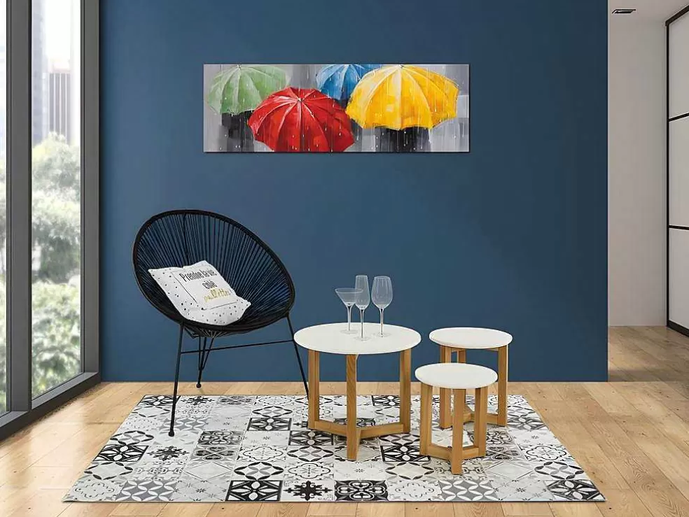 OZAIA Tapete Em Vinil Efeito Mosaico Hidraulico Mosai - 120X180 Cm - Preto E Branco* Tapete De Sala