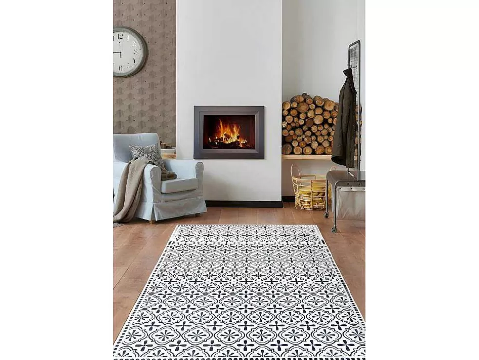 OZAIA Tapete Em Vinil Efeito Mosaico Hidraulico Terquise - 120X180 Cm - Azul E Branco* Tapete De Vinil