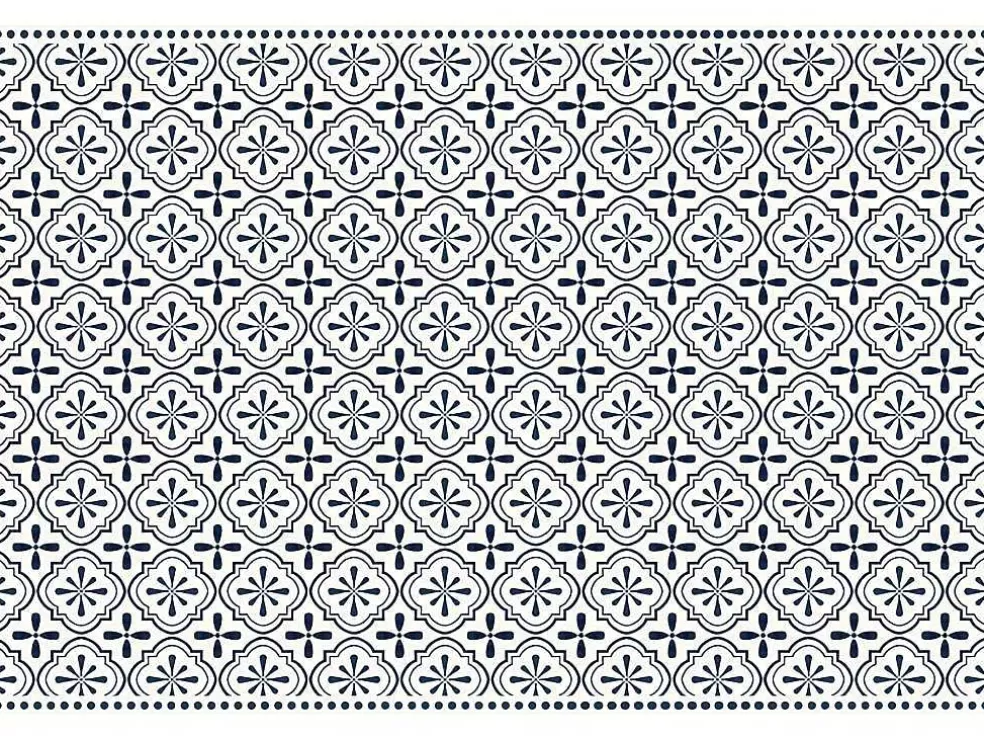 OZAIA Tapete Em Vinil Efeito Mosaico Hidraulico Terquise - 120X180 Cm - Azul E Branco* Tapete De Vinil