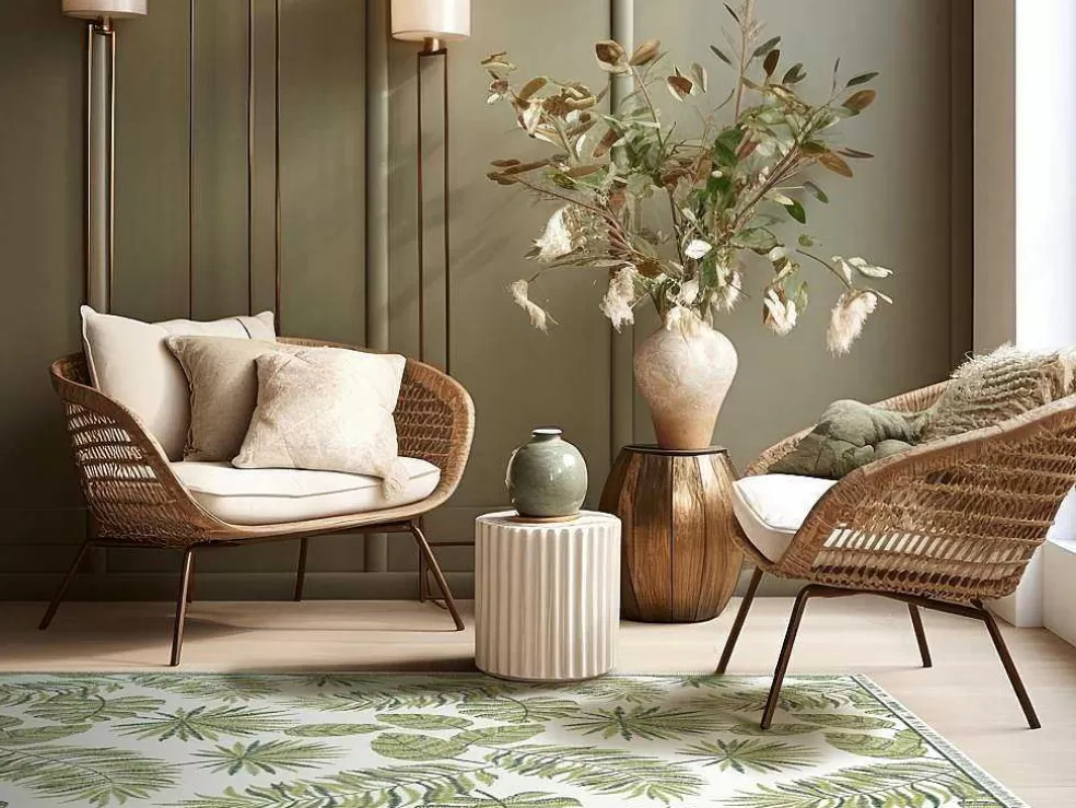 OZAIA Tapete Em Vinil Motivo Tropical 120X180 Cm Verde E Branco - Tropicala* Tapete De Vinil