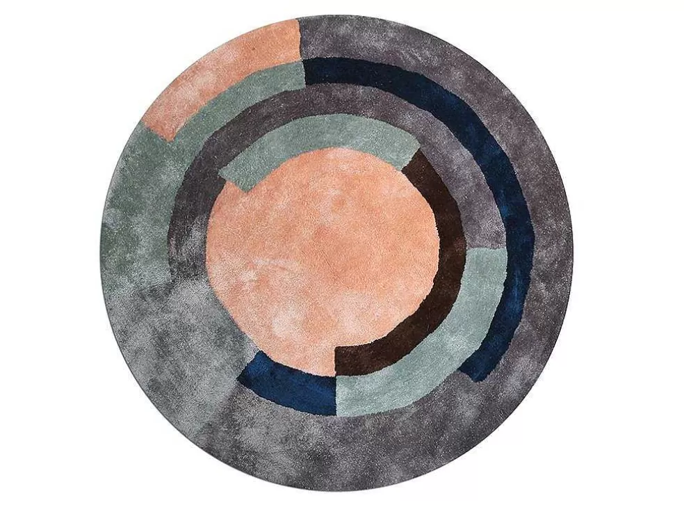 OZAIA Tapete Em Viscose Tufado Redondo E Motivos Geometricos De 4000 G/M E D. 120 Cm Cor Cinza E Péssego - Janjivy* Tapete De Sala