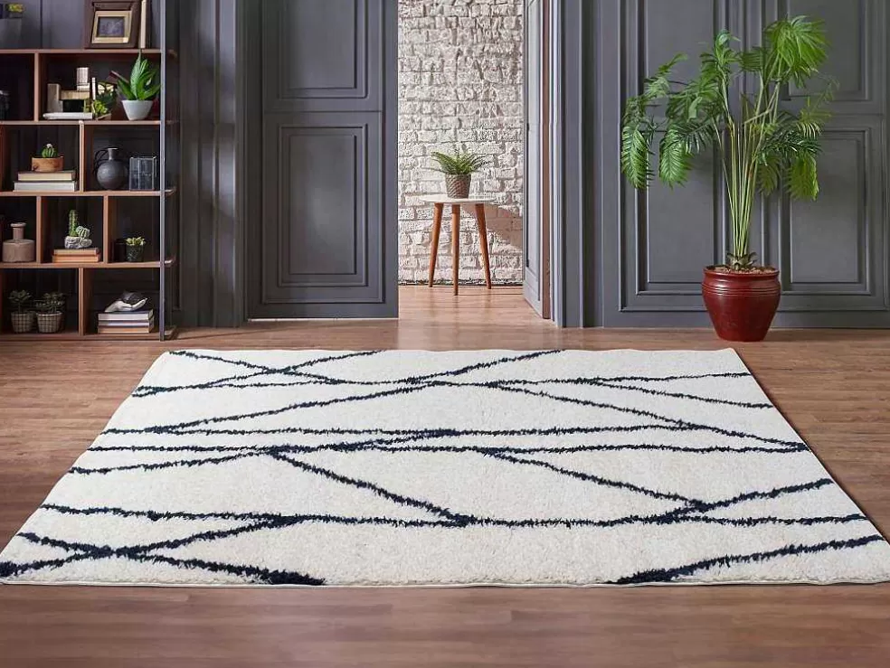 OZAIA Tapete Felpudo Berbere Assimetrico 160 X 230 Cm Branco E Preto - Bardio* Tapete Shaggy