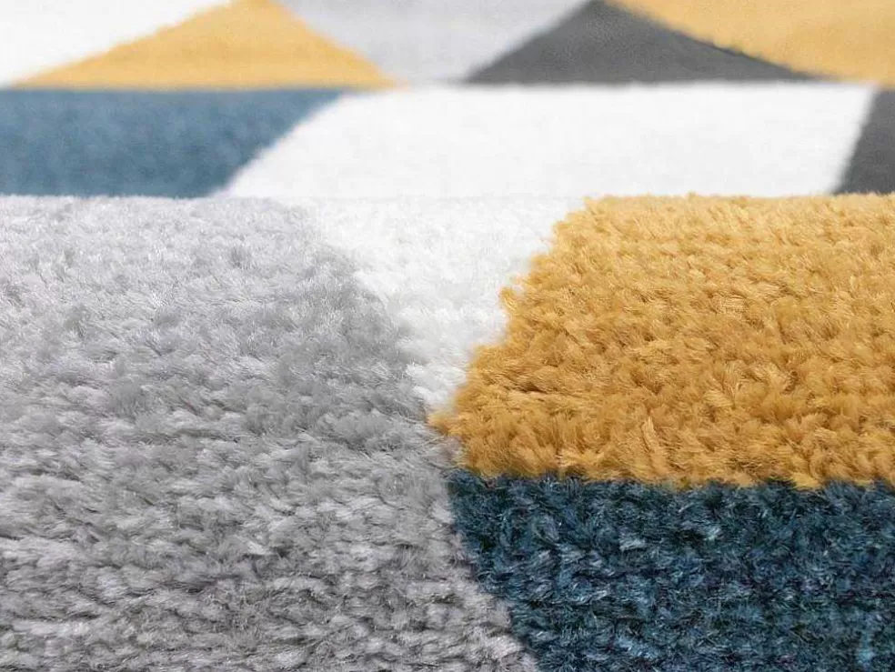 OZAIA Tapete Geometrico 120 X 170 Cm Em Polipropileno Amarelo, Cinza E Azul Estilo Escandinavo - Geomie* Tapete Escandinavo