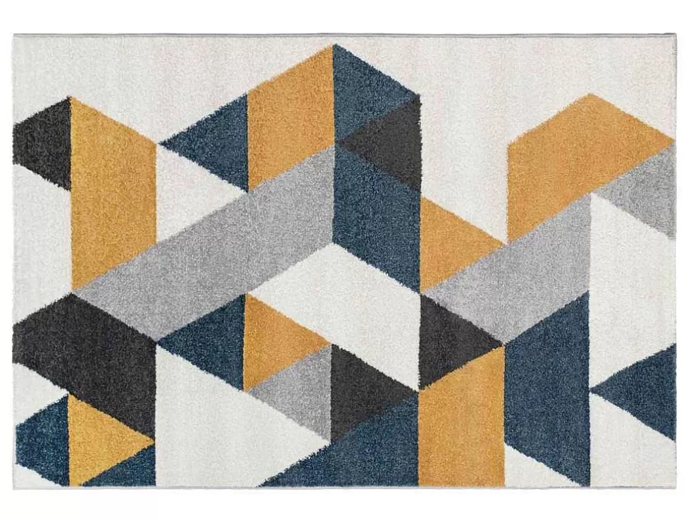 OZAIA Tapete Geometrico 160 X 230 Cm Em Polipropileno Amarelo, Cinza E Azul Estilo Escandinavo - Geomie* Tapete Escandinavo