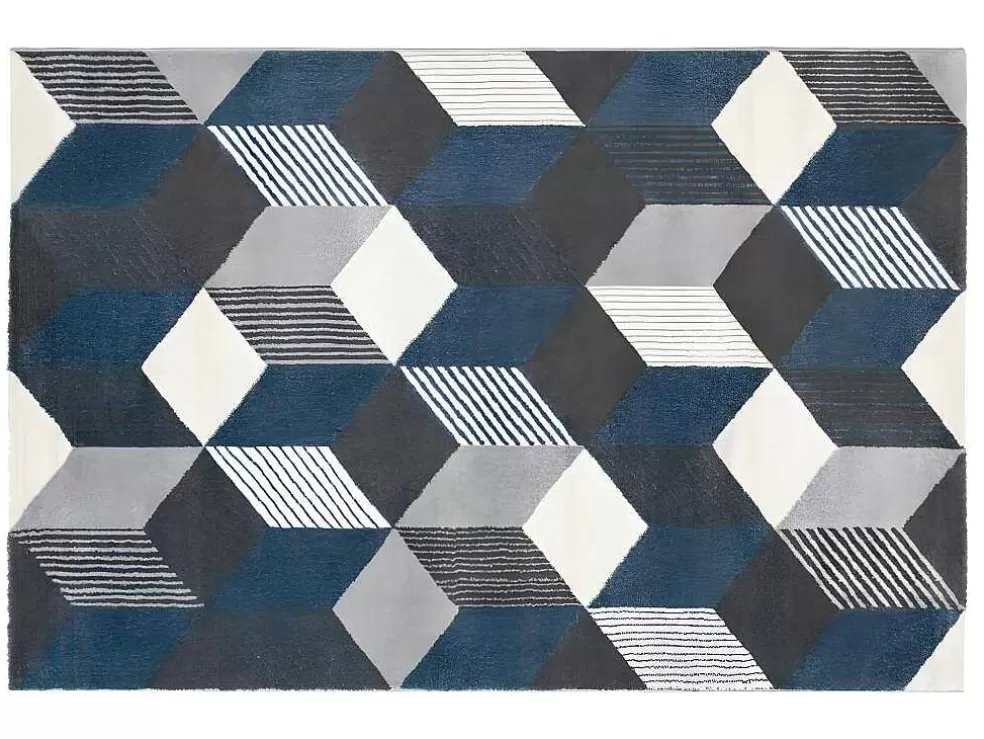 OZAIA Tapete Geometrico 160 X 230 Cm Em Polipropileno Cinza, Branco E Azul - Carrio* Tapete Escandinavo