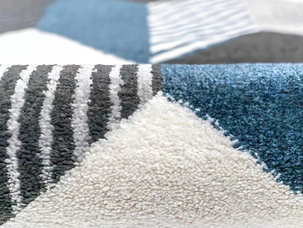 OZAIA Tapete Geometrico 160 X 230 Cm Em Polipropileno Cinza, Branco E Azul - Carrio* Tapete Escandinavo