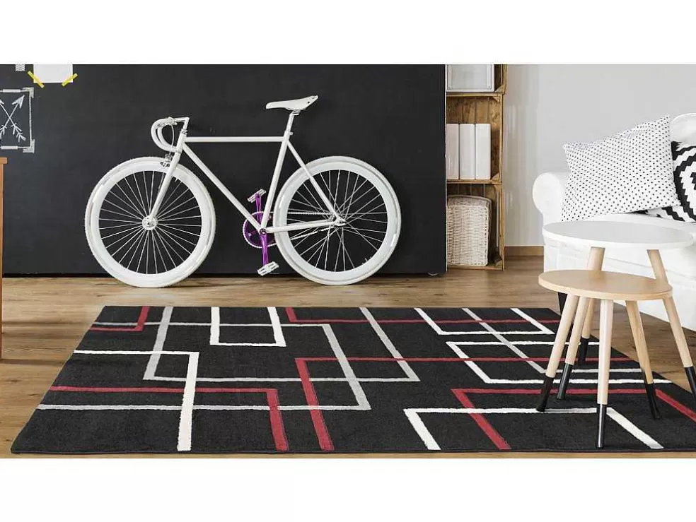 OZAIA Tapete Geometrico 140 X 200 Cm Em Polipropileno Preto, Branco E Vermelho - Cubio* Tapete De Sala
