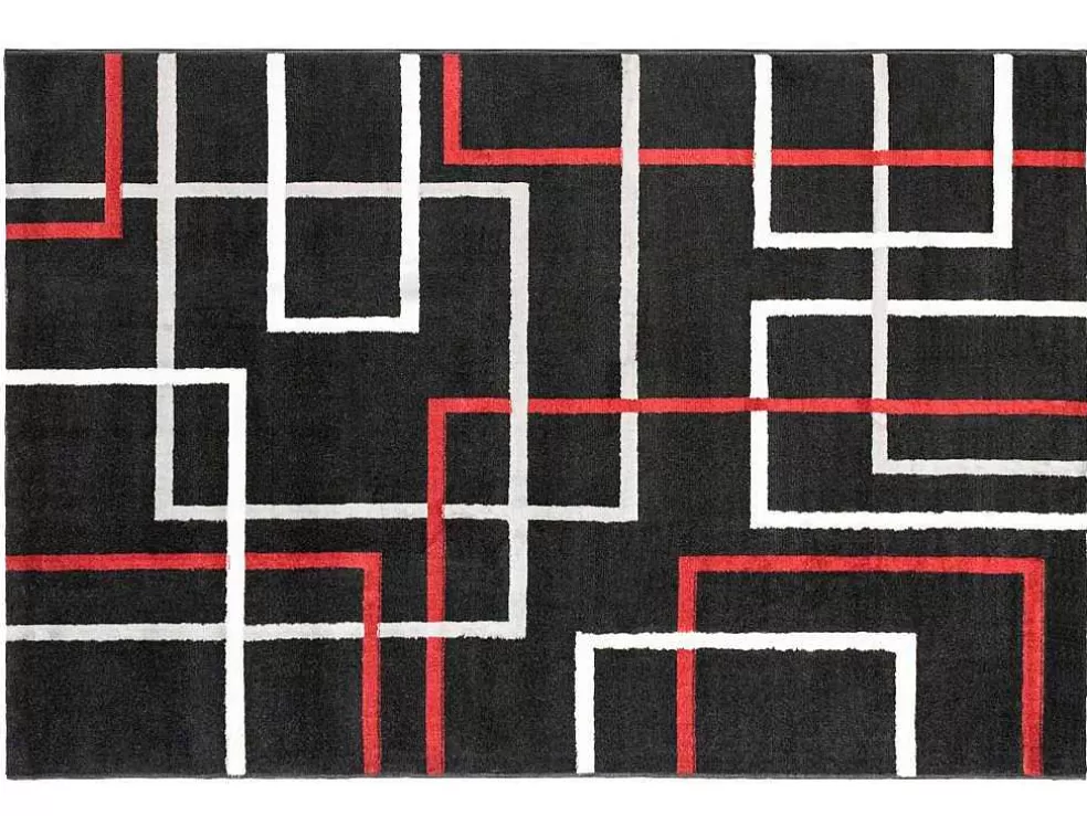 OZAIA Tapete Geometrico 140 X 200 Cm Em Polipropileno Preto, Branco E Vermelho - Cubio* Tapete De Sala