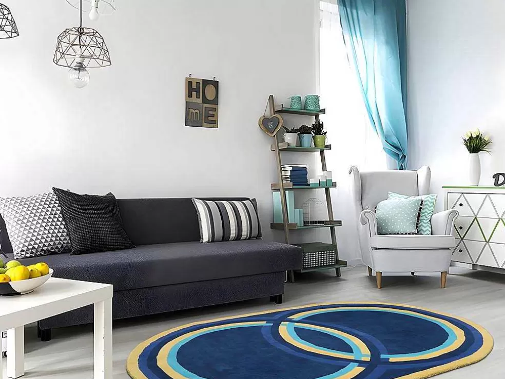 OZAIA Tapete Oval Em La Tufada A Mão De 150 X 230 Cm Cor Azul-Marinho - Komiza* Tapete De Sala