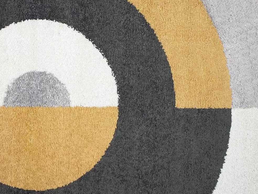 OZAIA Tapete Redondo Estilo Design Motivos Geometricos De D. 160 Cm Cor Cinza E Ocre - Alborg* Tapete De Sala