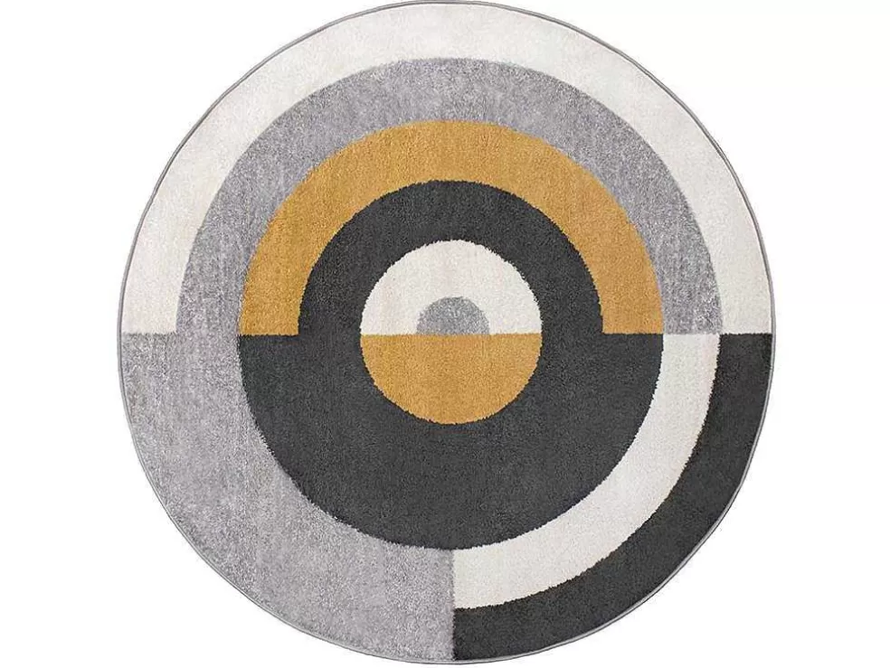 OZAIA Tapete Redondo Estilo Design Motivos Geometricos De D. 160 Cm Cor Cinza E Ocre - Alborg* Tapete De Sala