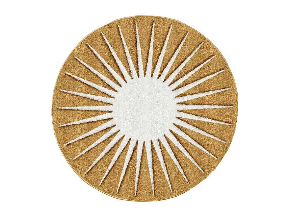 OZAIA Tapete Redondo Sol Com Relevos D200 Cm, Amarelo Mostarda E Branco - Luminio* Tapete Redondo