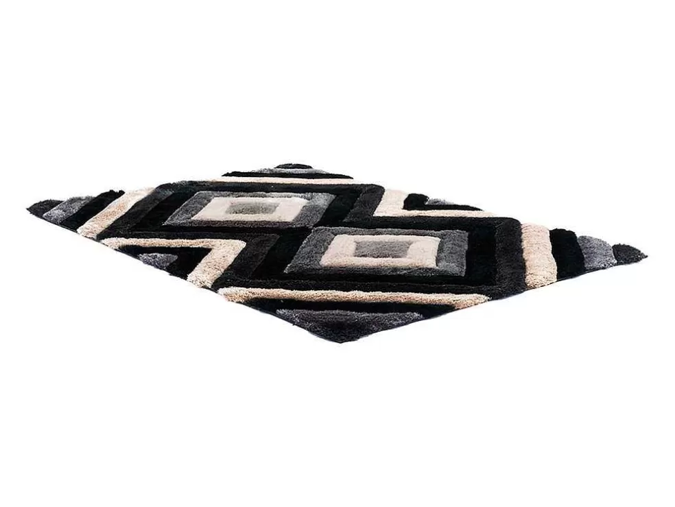 OZAIA Tapete Shaggy Efeito 3D Sablier - Poliester - Cinza, Preto E Branco - 140X200 Cm* Tapete De Sala