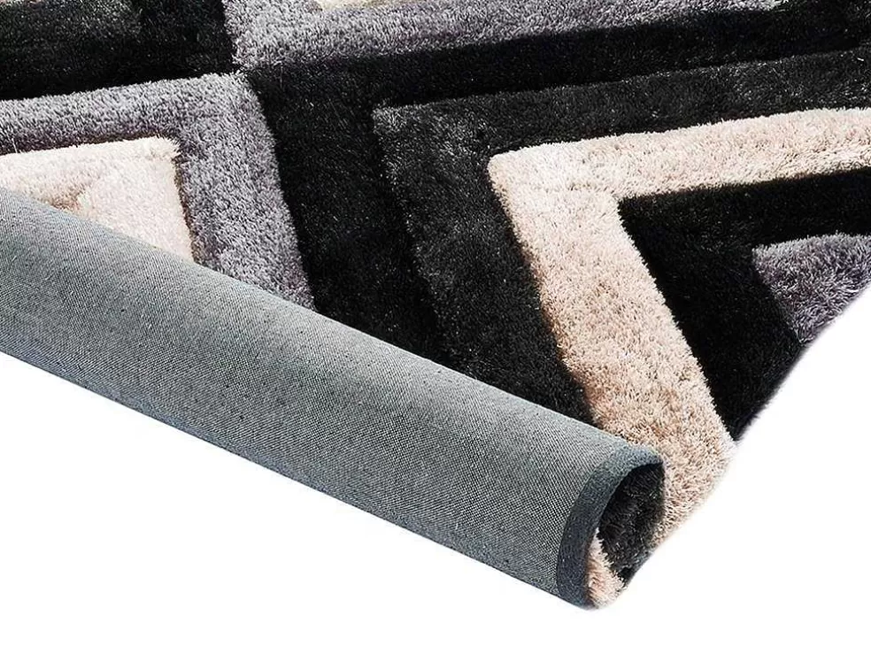 OZAIA Tapete Shaggy Efeito 3D Sablier - Poliester - Cinza, Preto E Branco - 140X200 Cm* Tapete De Sala
