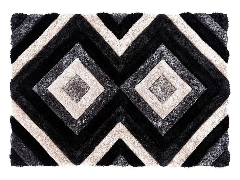 OZAIA Tapete Shaggy Efeito 3D Sablier - Poliester - Cinza, Preto E Branco - 140X200 Cm* Tapete De Sala