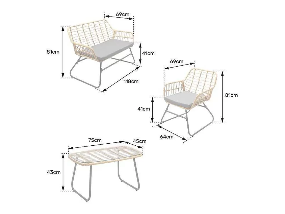 Happy Garden Tiga Mobiliário De Jardim Conjunto Em Resina Tecida 4 Assentos - Almofadas Cinzentas* Conjunto Relax De Jardim