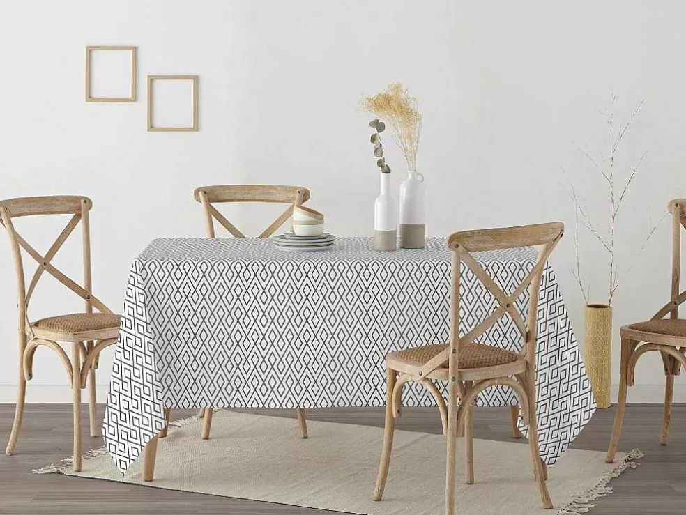 Purline Toalha De Mesa 100% Algodao Resistente A Nodoas Com Desenho Geometrico Cinzento* Têxteis De Mesa
