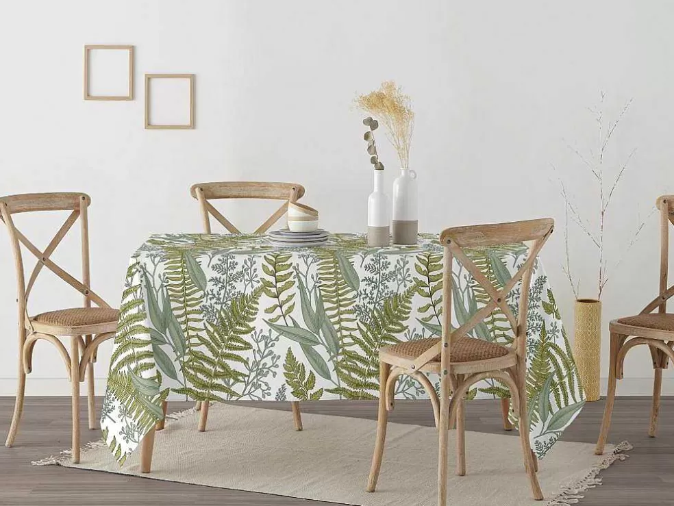 Purline Toalha De Mesa Resistente As Manchas 100% Algodao Motivos Vegetais Em Tons De Verde* Têxteis De Mesa