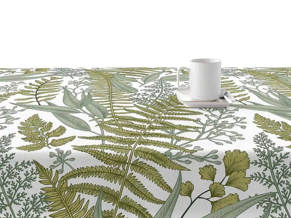 Purline Toalha De Mesa Resistente As Manchas 100% Algodao Motivos Vegetais Em Tons De Verde* Têxteis De Mesa
