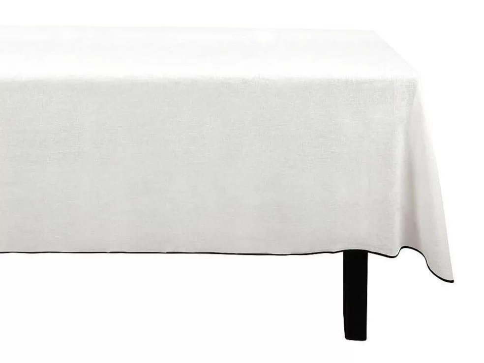OZAIA Toalha Em Algodao E Linha Com Borda Preta 170 X 250 Cm Branco Quebrado - Borina* Têxteis De Mesa