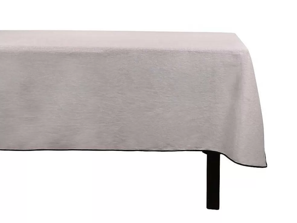 OZAIA Toalha Em Algodao E Linha Com Borda Preta 170 X 170 Cm Taupe - Borina* Têxteis De Mesa