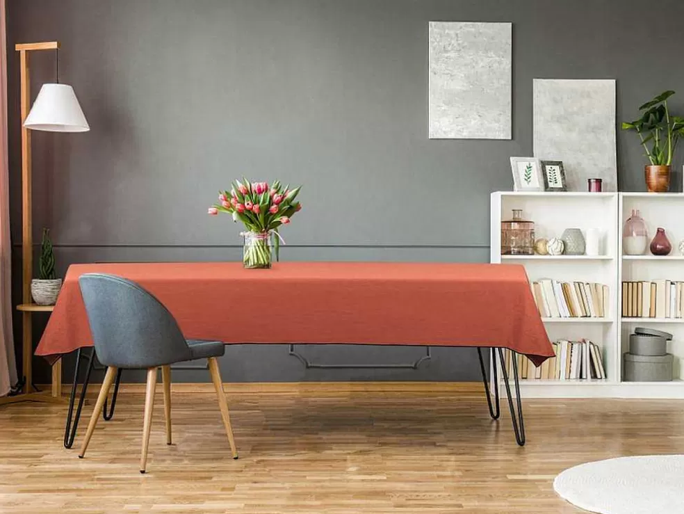 OZAIA Toalha Em Algodao E Linha Com Borda Preta 170 X 300 Cm Terracota - Borina* Têxteis De Mesa