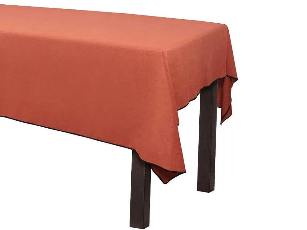 OZAIA Toalha Em Algodao E Linha Com Borda Preta 170 X 250 Cm Terracota - Borina* Têxteis De Mesa