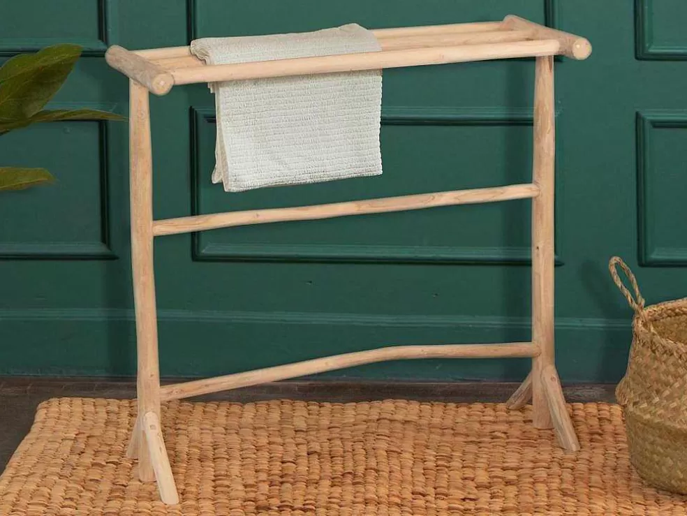 Vente-unique Toalheiro Com Pés Em Madeira De Teca Macica C. 80 Cm X L. 29 Cm X A. 75 Cm - Fodna* Acessórios De Casa De Banho