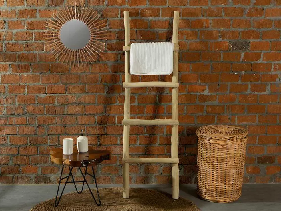 Vente-unique Toalheiro Escada Em Teca Macica Com 4 Barras Cor Natural - Fodna* Acessórios De Casa De Banho