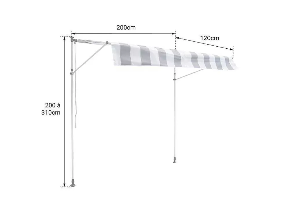 Happy Garden Toldo De Varanda Chene 2 1,2M - Tecido Listrado Branco/Cinzento E Moldura Branca* Toldo E Persiana De Exterior