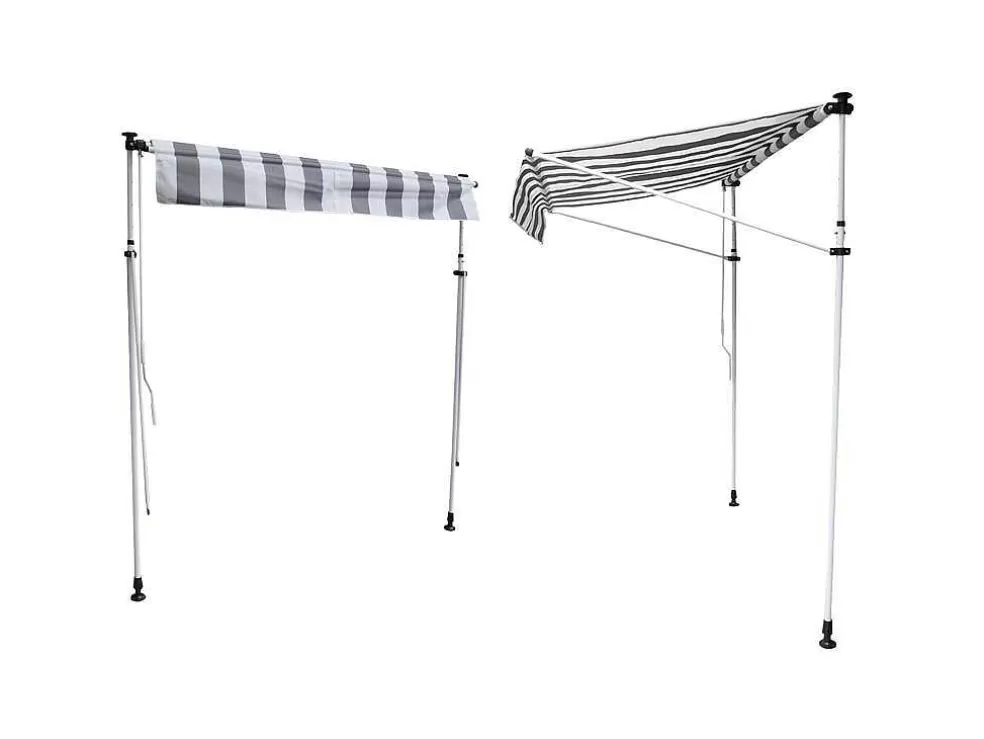 Happy Garden Toldo De Varanda Chene 3 1,2M - Tecido Riscado Branco/Cinzento E Moldura Branca* Toldo E Persiana De Exterior