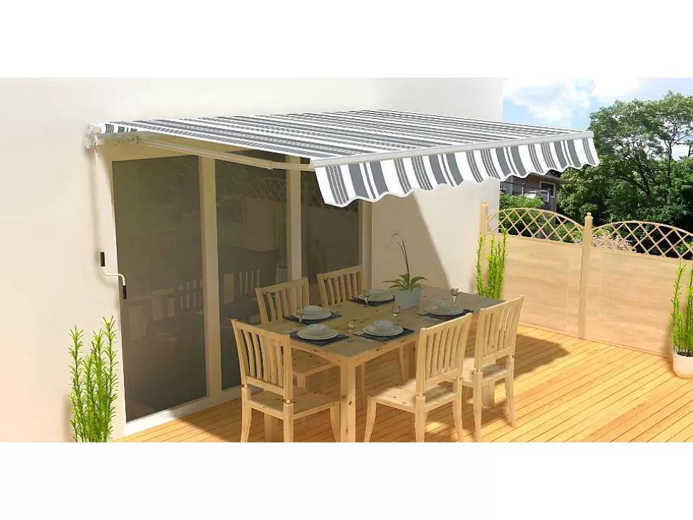 Vente-unique Toldo Retratil Manual Paleas 3,95 X 2,5 M - Cinza E Branco* Toldo E Persiana De Exterior