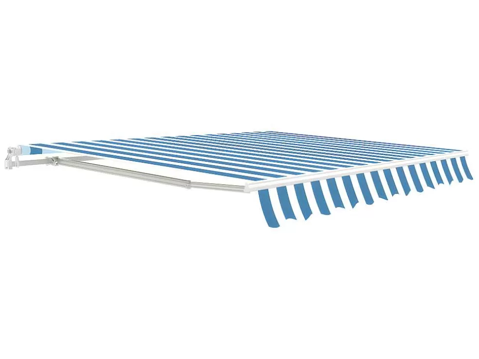 Vente-unique Toldo Retratil Manual Paleas 3,95 X 2,5 M - Verde Azulado E Branco* Toldo E Persiana De Exterior