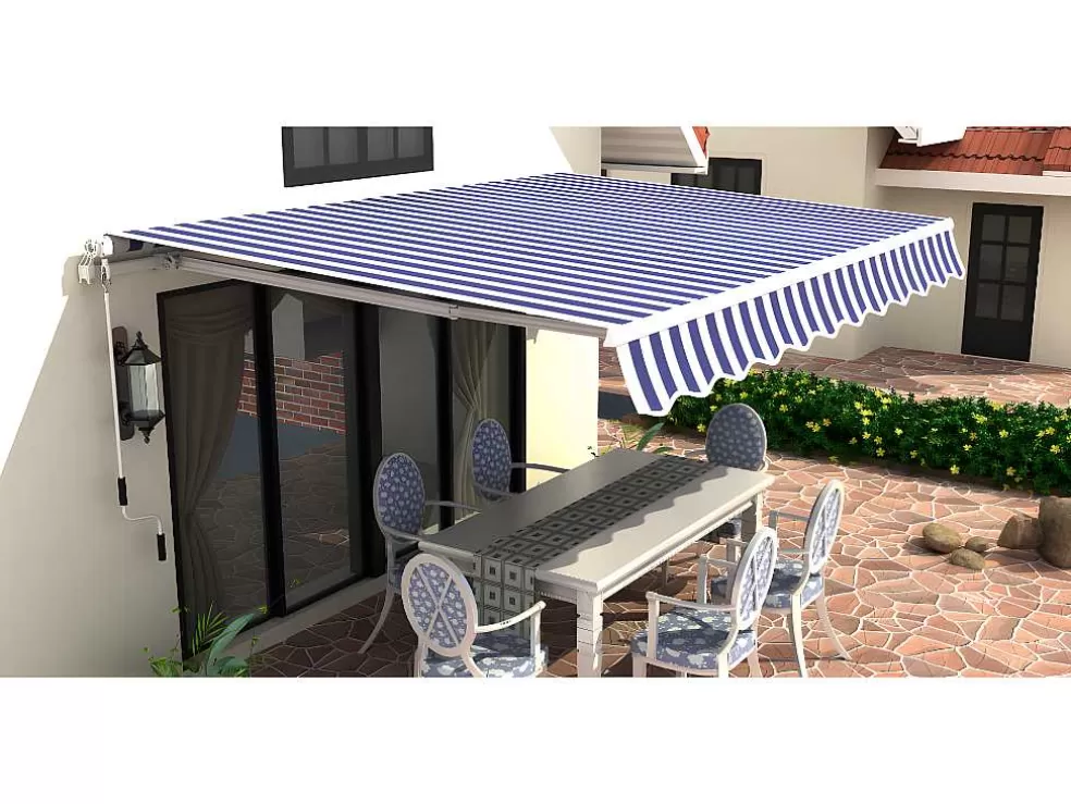 Vente-unique Toldo Retratil Manual Paleas 3,95 X 2,5 M - Verde Azulado E Branco* Toldo E Persiana De Exterior