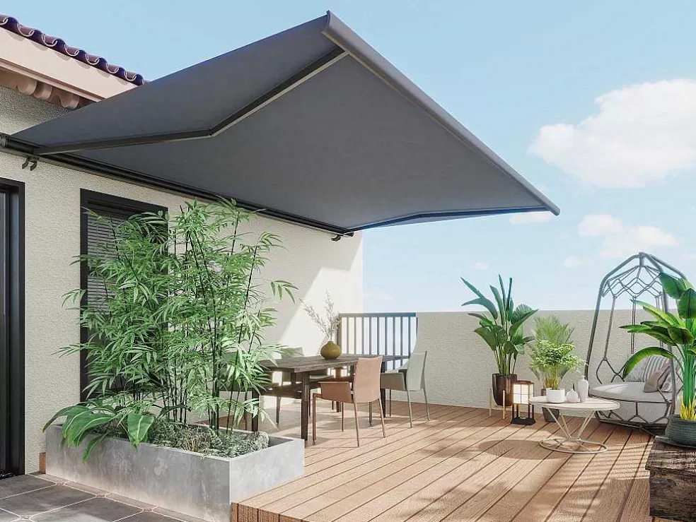 Vente-unique Toldo Retratil Motorizado Com Caixa Integral 5 X 3 M Antracite - Constela* Toldo E Persiana De Exterior