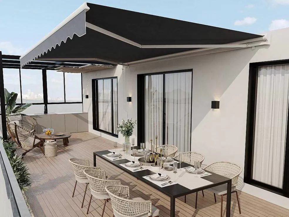 Vente-unique Toldo Retratil Motorizado Com Semicaixa 5 X 3 M Antracite - Cofana* Toldo E Persiana De Exterior