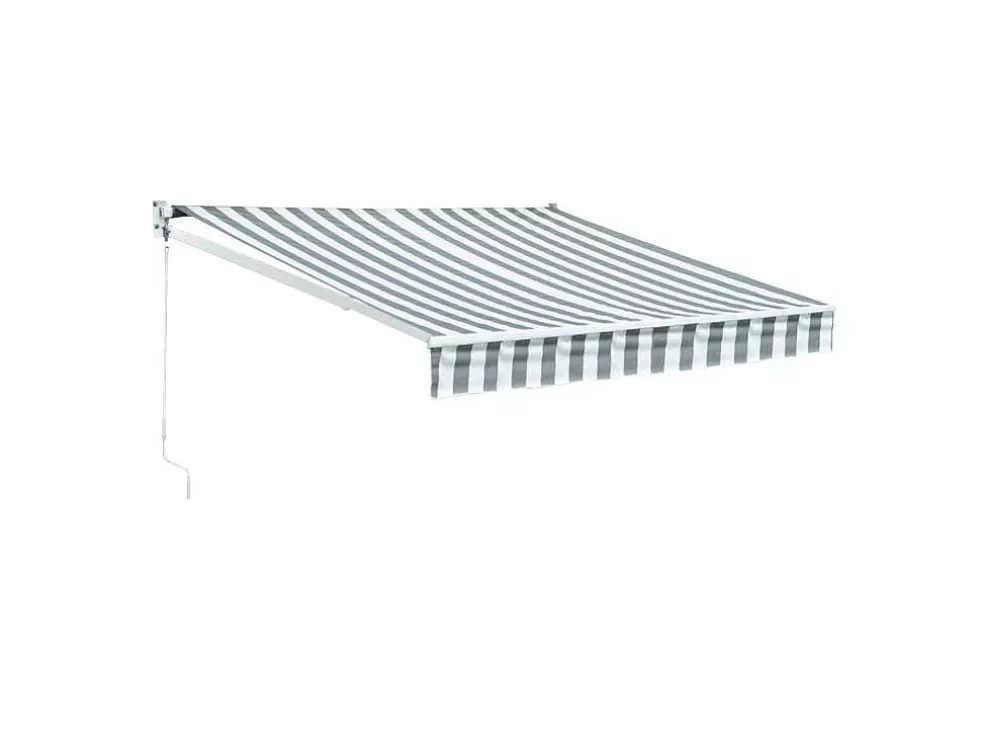 Happy Garden Toldo Saule 2,95 2,5M - Tecido Listrado Branco/Cinzento E Estrutura Branca* Toldo E Persiana De Exterior