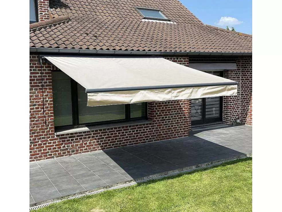 Happy Garden Toldo Saule 3,5 3M Com Semi-Canopia - Tecido Bege E Estrutura Cinzenta* Toldo E Persiana De Exterior