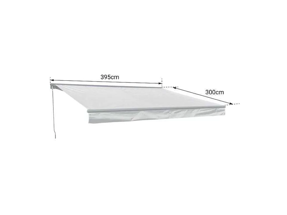 Happy Garden Toldo Saule 3,95 3M Com Semi-Canopy - Tecido Branco/Cinzento Riscado E Estrutura Branca* Toldo E Persiana De Exterior