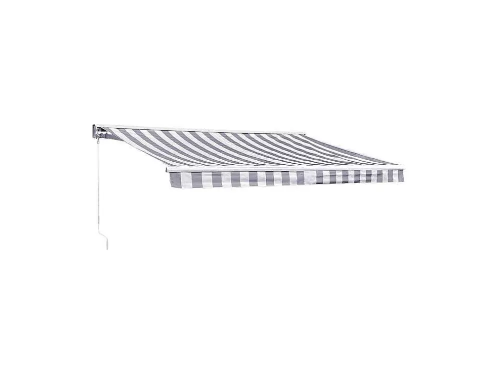Happy Garden Toldo Saule 3,5 3M Com Semi-Canopy - Tecido Branco/Cinzento Riscado E Estrutura Branca* Toldo E Persiana De Exterior