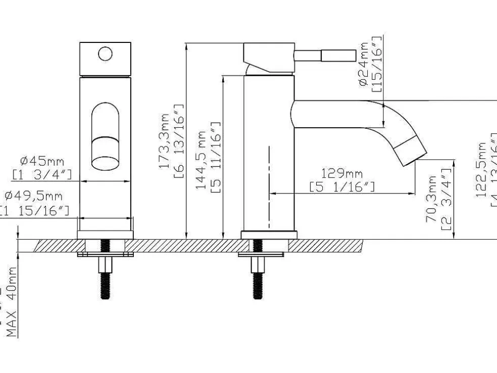 Shower & Design Torneira Misturadora Mecanica Arredondada, Dourada Acabamento Acetinado - Adour* Torneira