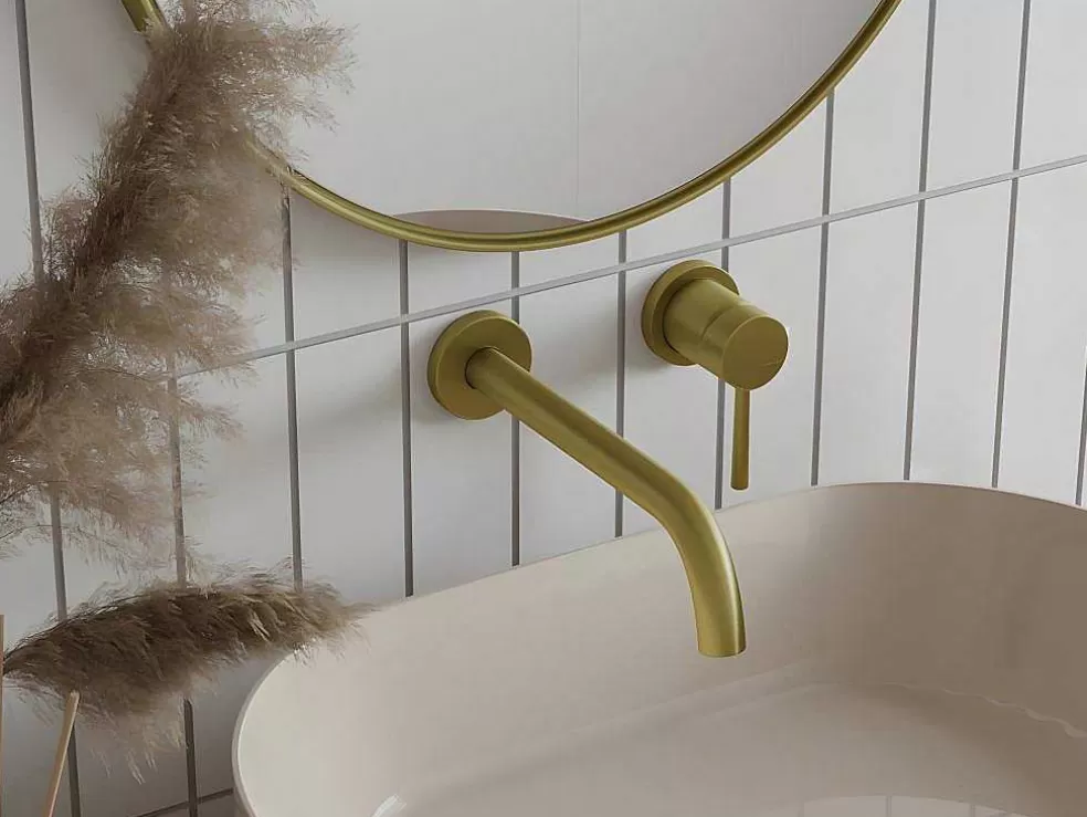 Shower & Design Torneira Misturadora Mecanica De Encastrar Com Ponta Arredondada Dourada Acabamento Alisado - Lozoya* Torneira