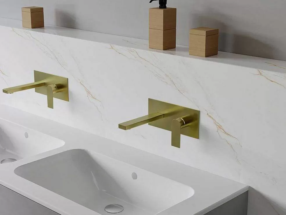Shower & Design Torneira Misturadora Mecanica De Encastrar Quadrada Dourado Acabamento Alisado - Vistula* Torneira