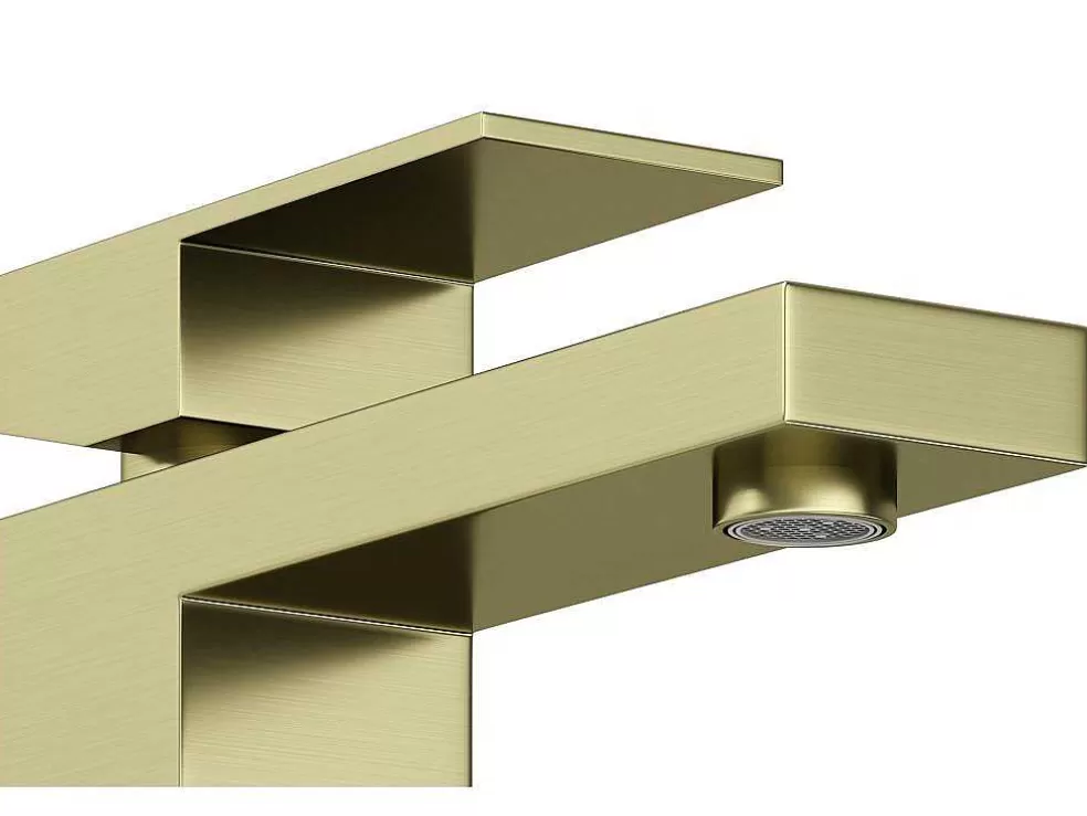 Shower & Design Torneira Misturadora Mecanica Quadrada A15,7 Cm Dourado Acabamento Acetinado - Vipava* Torneira