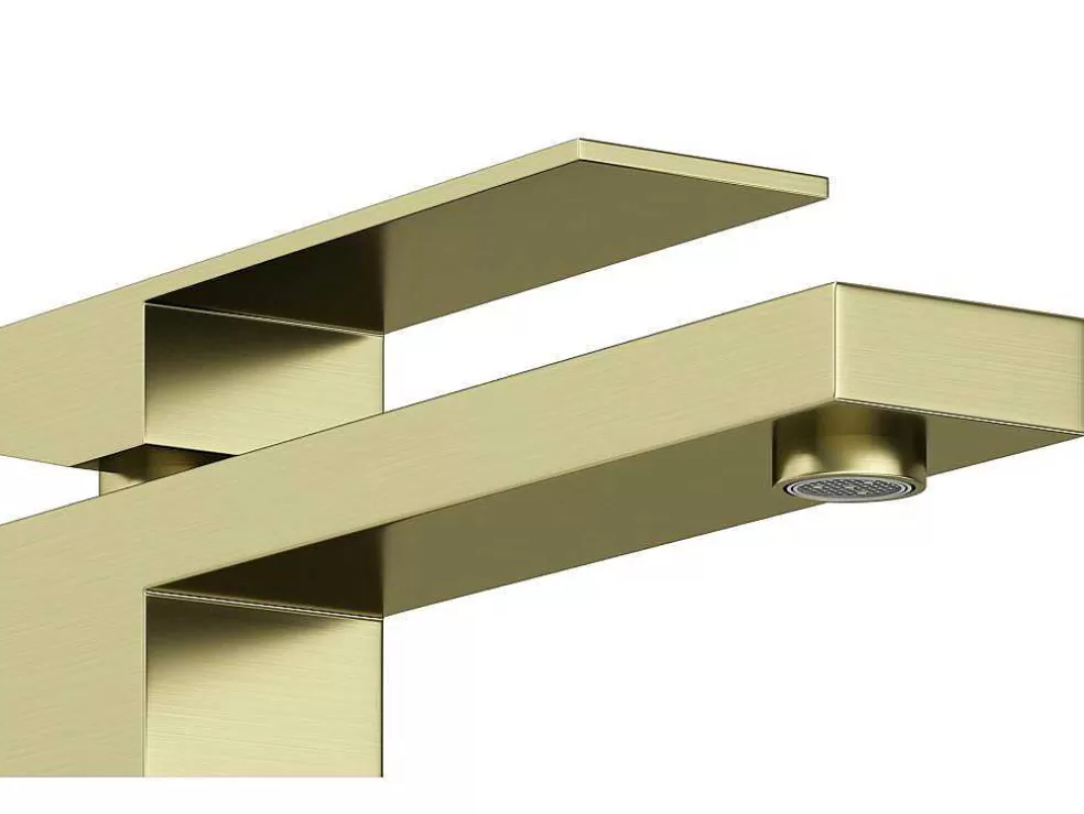 Shower & Design Torneira Misturadora Mecanica Quadrada Sobrelevada A29,5 Cm Dourado Acabamento Acetinado - Vipava* Torneira