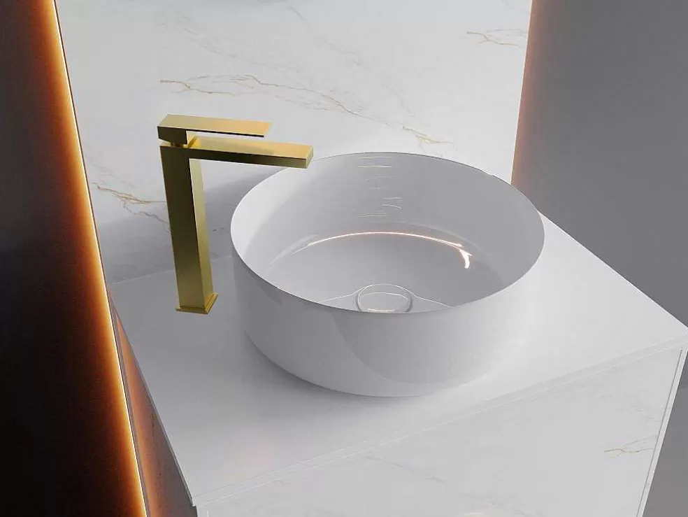 Shower & Design Torneira Misturadora Mecanica Quadrada Sobrelevada A29,5 Cm Dourado Acabamento Acetinado - Vipava* Torneira