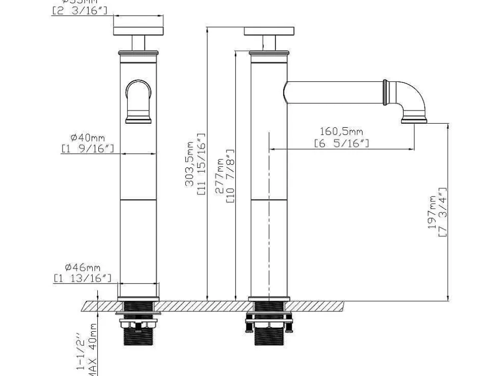 Shower & Design Torneira Misturadora Mecanica Sobrelevada A30,3 Cm Preto Mate - Kodva* Torneira