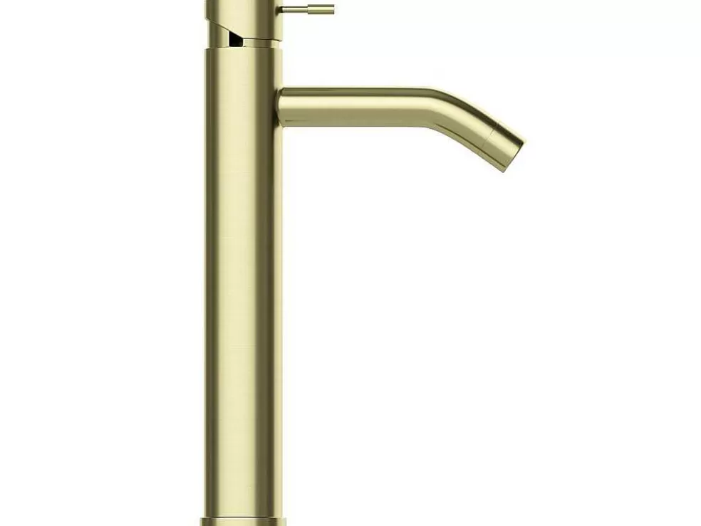 Shower & Design Torneira Misturadora Mecanica Sobrelevada Com Extremidade Arredondada, Dourada Acabamento Acetinado - Arlanza* Torneira